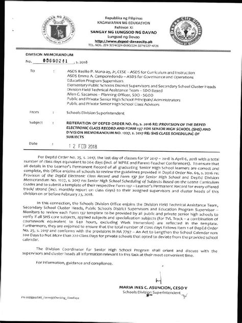 DO 69, s. 2016 – Provision of the DepEd Electronic Class Record .